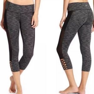 Athleta Gray and Black Mesh Cropped Leggings